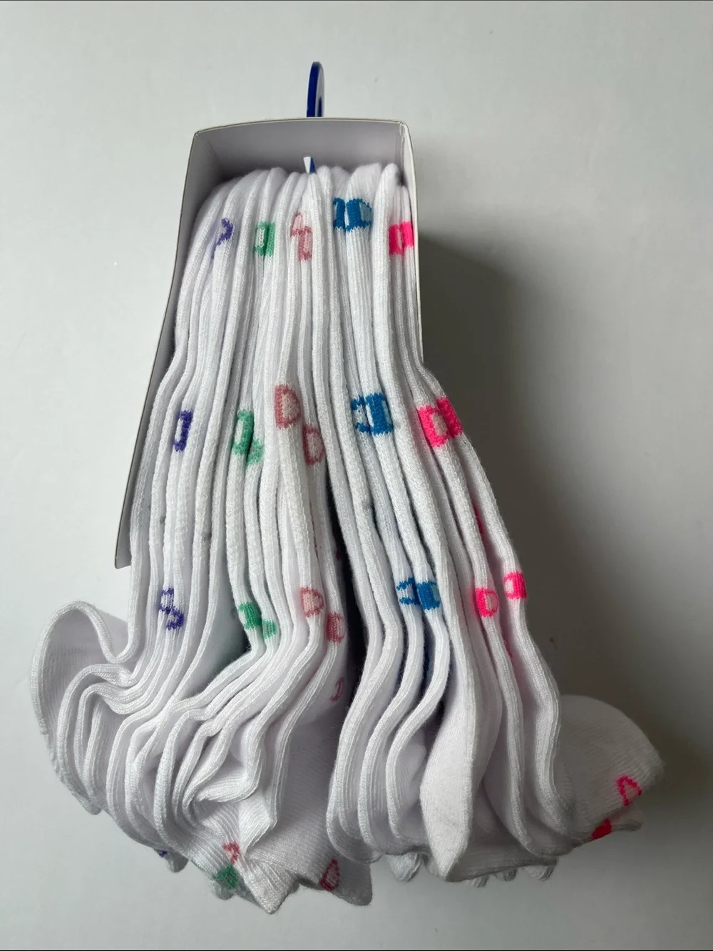 10 Pair Champion White/Multicolor Logo Lightweight‎ Low Cut Socks NWT